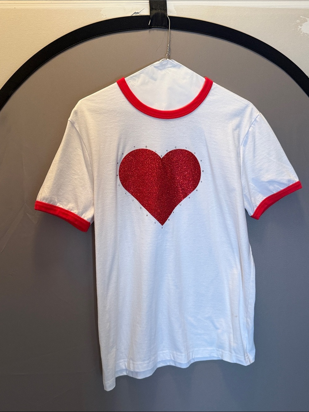 Harry Styles replica costume White Ringer Tee with Red Glitter Heart